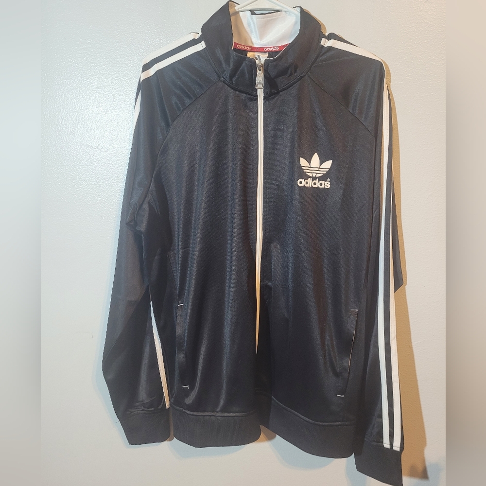 Adidas Black Track Jacket with White Stripes. - Picture 4 of 12